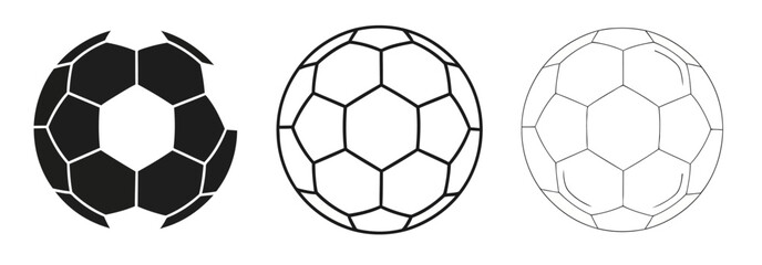 Obraz premium Vector Soccer Ball Icons Black Outline and Light Gray Designs for Sport and Game Concepts