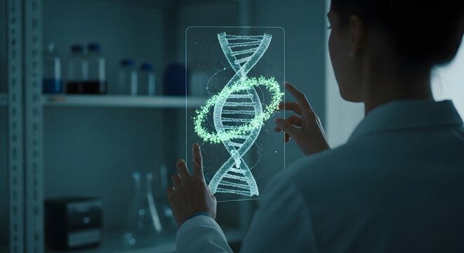 Futuristic Biotechnology Research With Digital DNA Visualization - Powered by Adobe