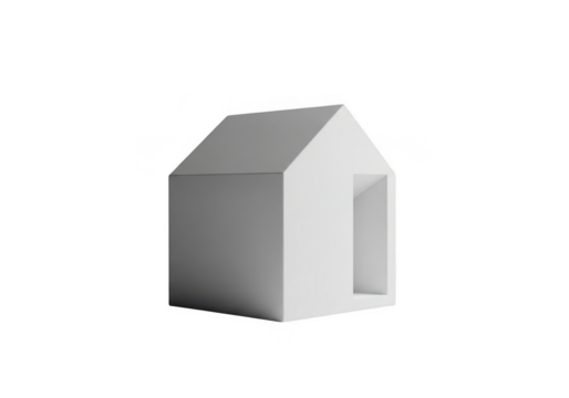 Minimalist white house model with a simple doorway isolated on transparent background