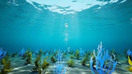 Underwater scene with bubbles and sunlight for nature and environment concepts