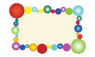 Vibrant and playful frame border created with a variety of multicolored gradient spheres, circles, and bubbles