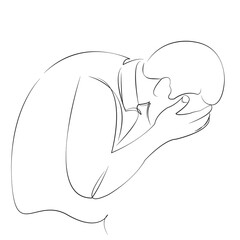 One continuous line drawing on white isolated background. Minimalism linear illustration. person, muslim, man, prayer, worship, islam, religion, faith, religious, mosque