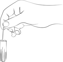 One continuous line drawing on white isolated background. Minimalism linear illustration. menses, woman, hand, tampon, period, female, hygiene, care, sanitary, intimate