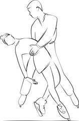 One continuous line drawing on white isolated background. Minimalism linear illustration. sport, performance, balance, ice, male, female, winter, motion, skater, competition