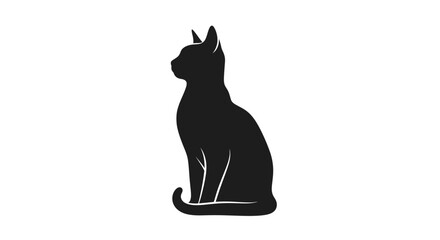 Silhouette of a black cat sitting upright, viewed from the side, against a white background.