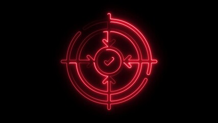 Red neon target with checkmark and arrows on black background tick - Powered by Adobe