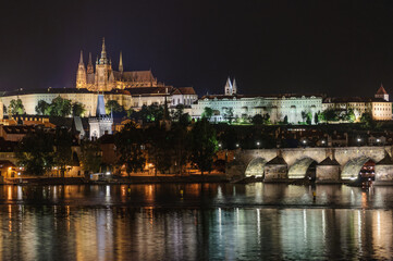 Fototapeta premium Prague Castle and Charles Bridge at Night
