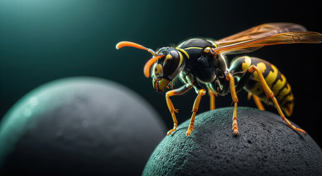 Close-up of a Wasp on a Dark Surface stock gigapixel