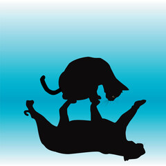 Black cat looking at its reflection and seeing a black panther.eps