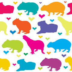 Colorful capybara seamless background with hearts.eps