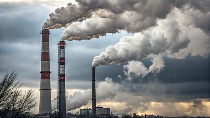 Air Pollution from Factory Smokestacks Against a Dramatic Sky