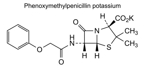 Phenoxymethylpenicillin potassium, chemical structure of phenoxymethylpenicillin potassium, drug substance
