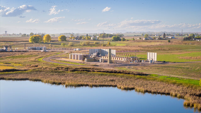 rural landscape of northeastern Colorado - farming and oil fracking