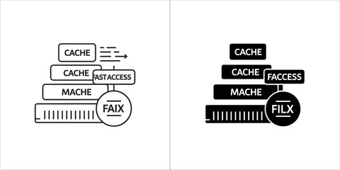 Cache data structure icon with layers and labels, representing fast access and storage