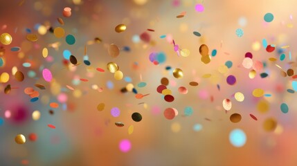 Colorful confetti floats in the air against a warm gradient background, creating a joyful and dynamic holiday party atmosphere.
