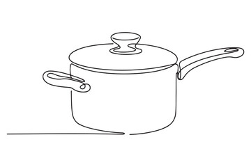 Continuous one line drawing pot. Kitchen appliances concept. Single line draw design. one line Icon drawing with white background