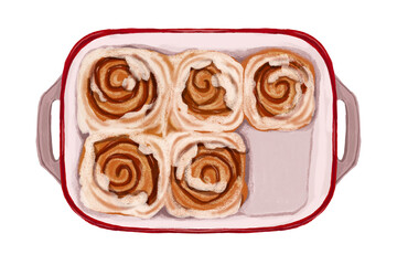 Cinnamon Rolls homemade Baked goods, bread, desserts, cafe, Autumn thanksgiving festival Hand drawn on transparent background.