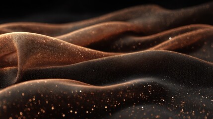 Abstract macro view of rippling fabric with glittering particles