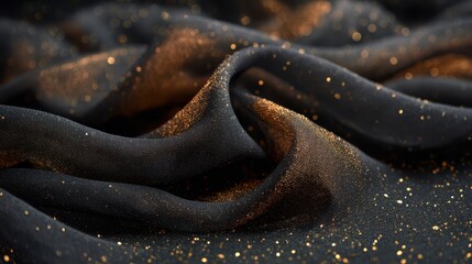 Dark fabric with golden sparkle and textured folds