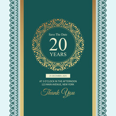 Luxury 20th Anniversary Invitation with Gold Mandala and Lace Border