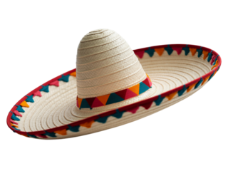 Traditional woven sombrero hat with colorful decorative trim and band detail