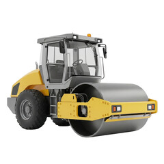 Isolated yellow road roller on black background isolated illustration on transparent background