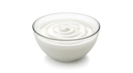 Glass of creamy white yogurt with swirl isolated on transparent background