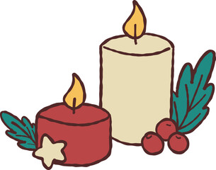 Hand Drawn Christmas Candle, Whimsical 
