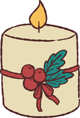 Hand Drawn Christmas Candle, Whimsical 