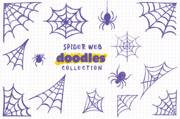 Hand-Drawn Spider Web and Spiders Doodle Set