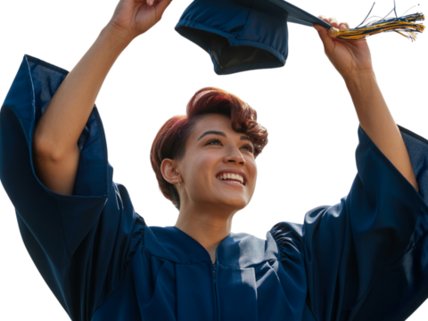 Portrait of a smiling graduate celebrating academic achievement and new beginnings transparent background