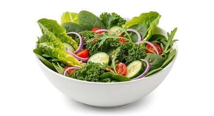 Fresh garden salad in a white bowl isolated on transparent background