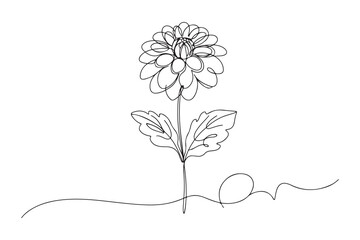 Single one line drawing dahlia flower. Beautiful flower concept. Continuous line draw design. one line Icon drawing with white background