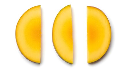 Three slices of ripe mango isolated on transparent background