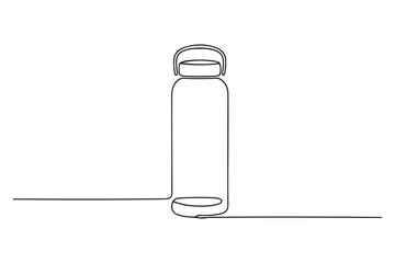 Continuous one line drawing thermos water bottle. Kitchen appliances concept. Single line draw design. one line Icon drawing with white background