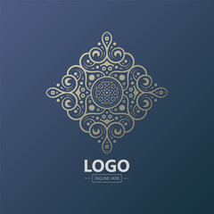 Elegant Ornamental Luxury Logo Design on Blue Background