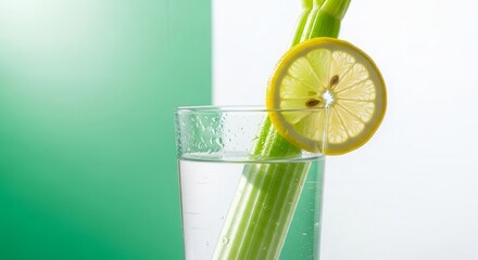 Fresh Celery And Lemon Infusion In A Glass With Refreshing And Healthy Ingredients