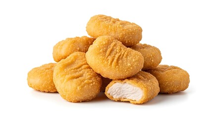 Pile of golden brown chicken nuggets isolated on transparent background