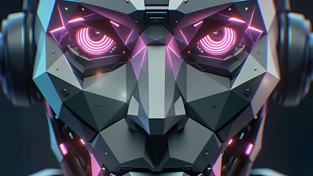 Futuristic robot face made of glowing polygons