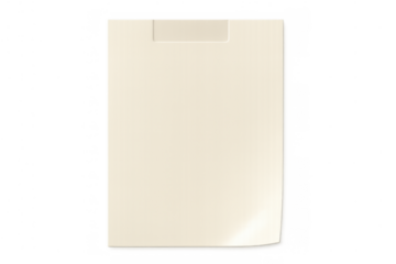 Blank paper note simulating a sheet of paper with adhesive tape attached to a transparent background. Space for text