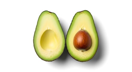 Fresh avocado cut in half with pit isolated on transparent background