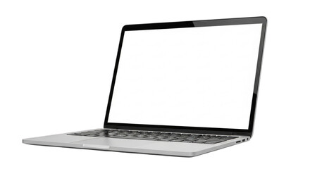Laptop computer mockup with blank screen for product placement on transparent background