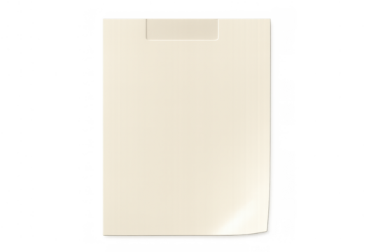 Blank paper note simulating a sheet of paper with adhesive tape attached to a transparent background. Space for text