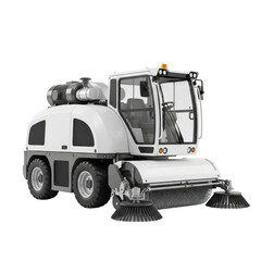 Isolated white street sweeper against black void isolated illustration on transparent background