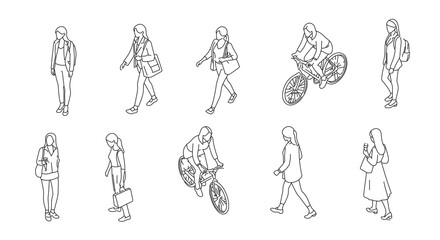 Women in plan view diverse group of women in various activities perfect for architectural drawings and urban planning illustrations.