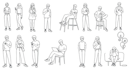 People using mobile devices diverse group using phones and laptop connecting communicating and working perfect for illustrating modern lifestyle