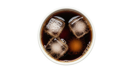 Refreshing cola beverage with ice cubes cold drink top view shot on transparent background