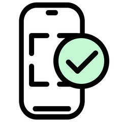 This vector icon depicts a smartphone screen with a checkmark- symbolizing successful mobile payment or online banking transaction. Ideal for finance apps and websites.