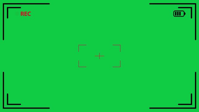 Camera Recording Screen Interface Overlay with Red Rec Icon, Viewfinder, and Video Metadata Elements on Chroma Key Green Screen Background.