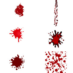 Assorted blood splatters and drips isolated on transparent background